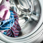 Laundry inside a washing machine drum