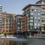 View of the Paddington Basin residential architecture in London